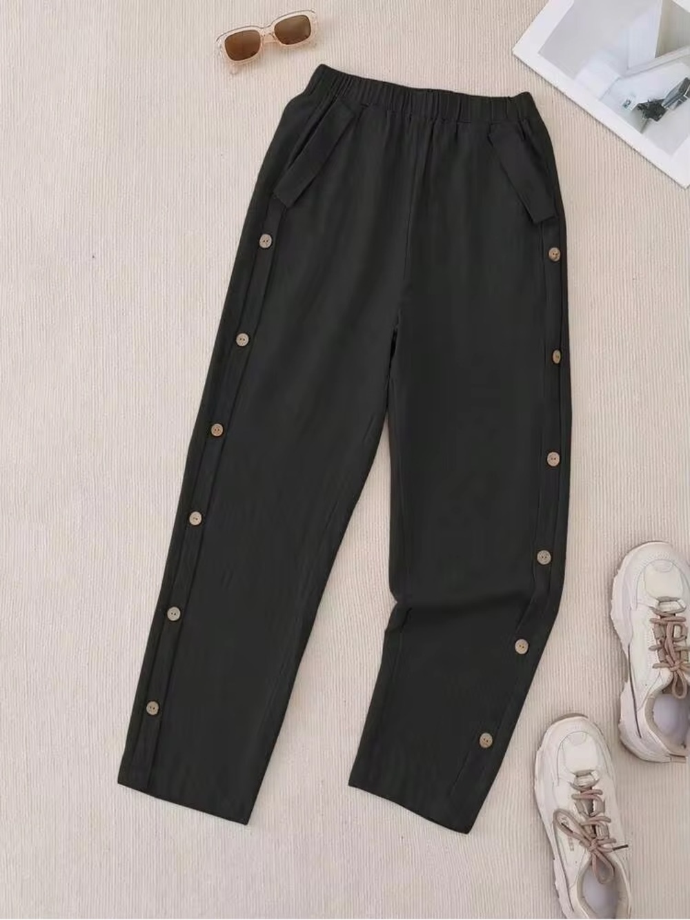 Black Side-Button Casual Pants / Trousers Size Small